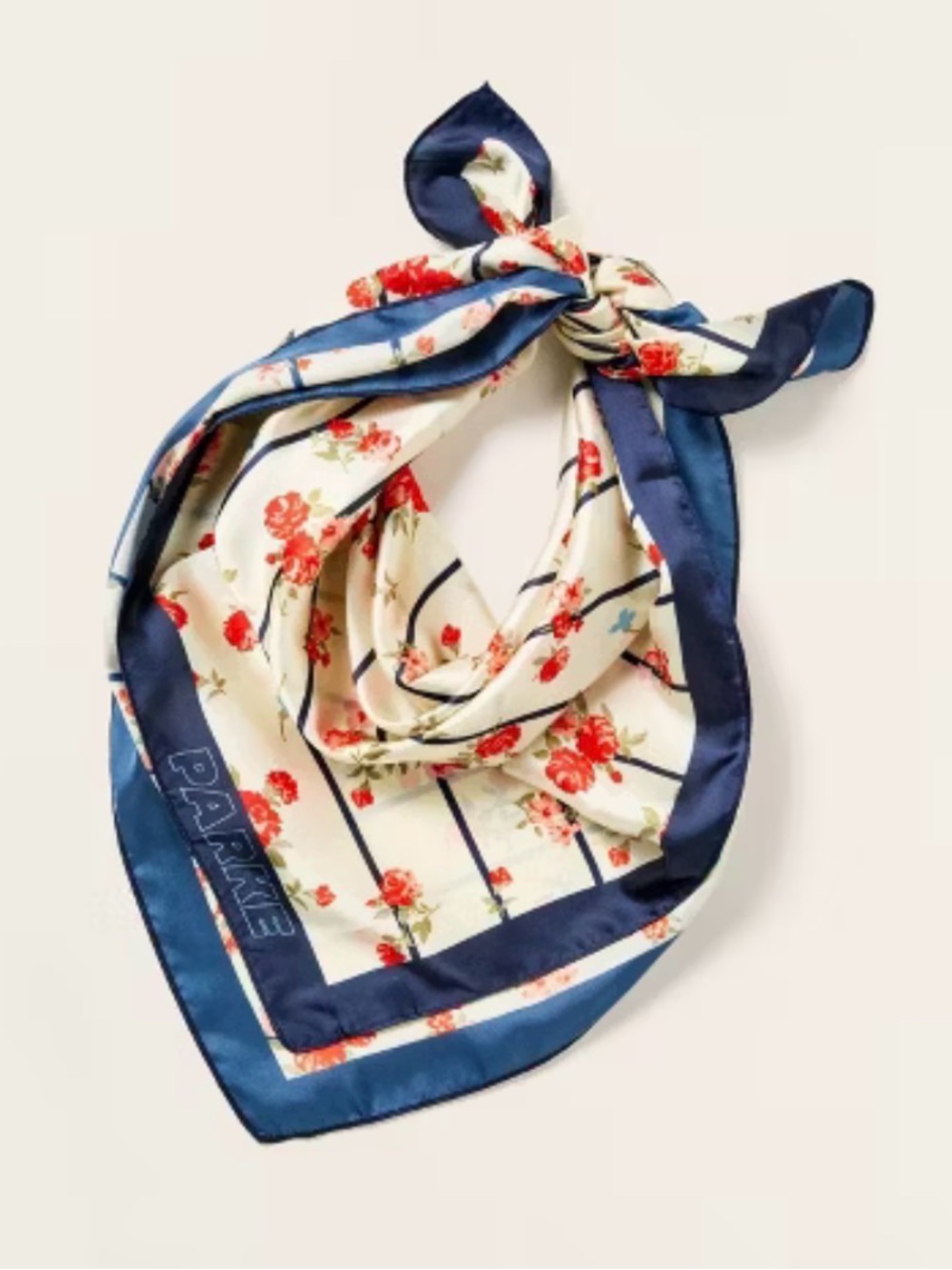 Parke x Target Floral Stripe Square Scarf Cream Navy Red Cottagecore